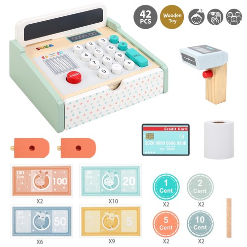 Wooden toy cash register with - toy,