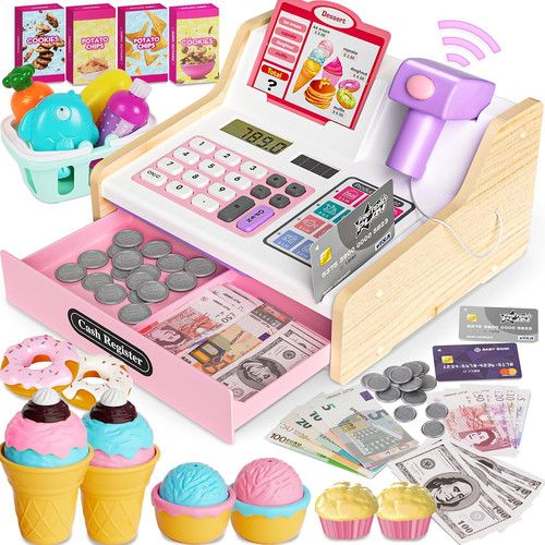 Wooden cash register for kids - wooden,