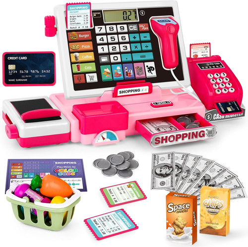Toy till cash register with - cash,