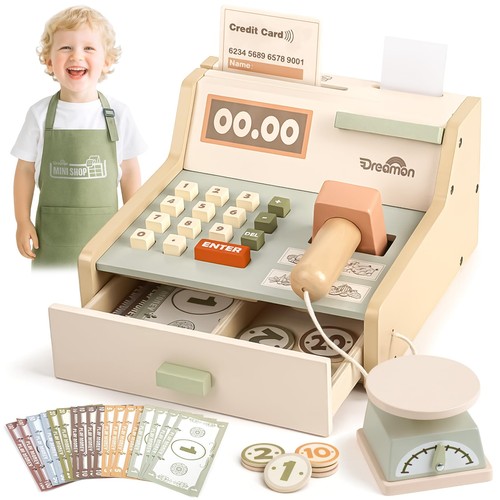 Wooden till toys for kids - kids, cash