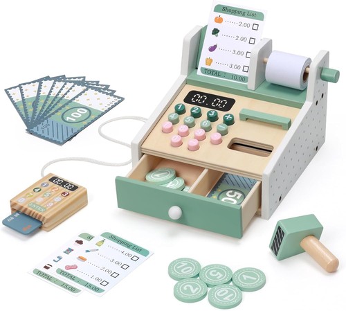 Wooden toy cash register - wooden,